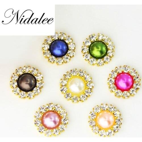 Nidalee 11mm Rhinestones Pearl Flatback Shank Button DIY Embellishments Hair Interspersed Decorative Wedding Accessories Costura