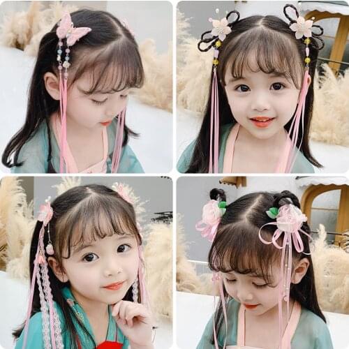 2 Pcs/Set Children Cute Sweet Flower Butterfly Pendant Ornament Hair Clips Girls Lovely Acrylic Hairpins Kids Hair Accessories