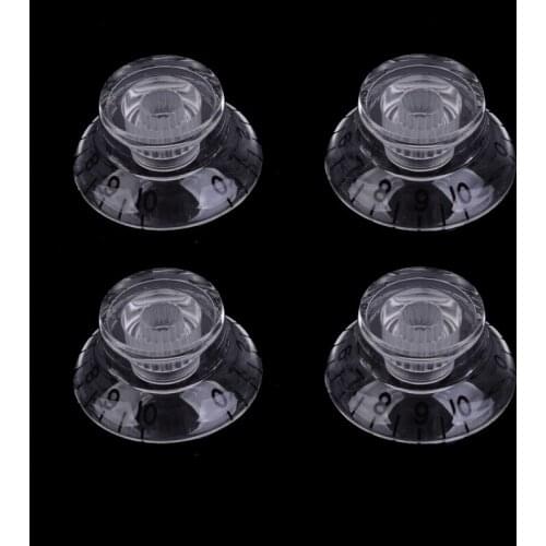 4 Pcs Flying Saucer Style Electric guitar Bass Speed Control Knobs Clear pot Button cap Transparent Clear & Black Digital