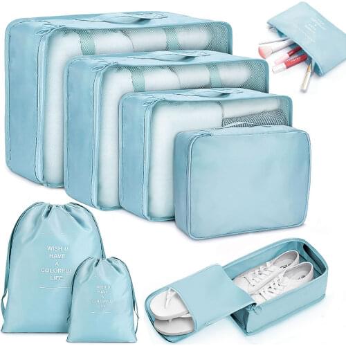 8pcs Travel Home Clothes Quilt Blanket Storage Bag Set Shoes Partition Tidy Organizer Wardrobe Suitcase Pouch Packing Cube Bags