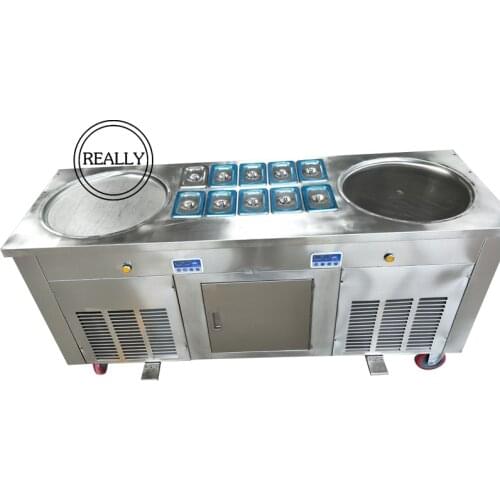 Free ship by sea fry ice cream roll machine Refrigerant R410a good for environment freezer 2 pans fried ice cream roll machine