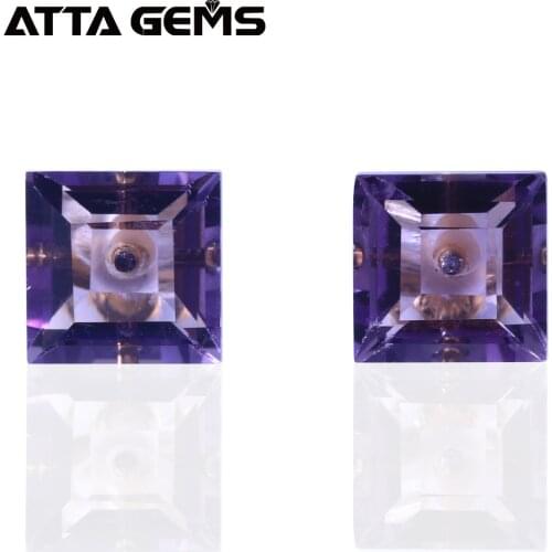 18K Rose Gold Amethyst Stud Earring for Women Engagement 3.49 Carats Natural Amethyst Square Cut Top Quality Jewelry Brand