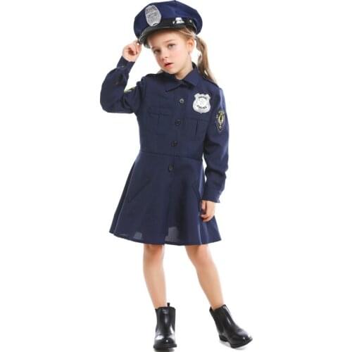 Coldker Cute Child Kids Police Officer Cops Costume for Girls Police Girl Role Play Uniform Halloween Mardi Gras Party Dress