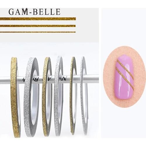 GAM-BELLE 1 Roll 1mm/2mm/3mm Glitter Nail Stickers Tape Line Multi Color DIY Nail Art Decoration Stickers Decal Accessories
