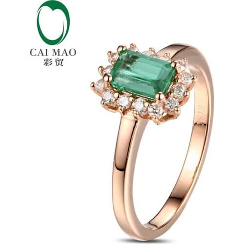 Caiamao Pure 14kt Rose Gold Natural Emerald Halo Round Cut Diamond Engagement Ring Hot Sale