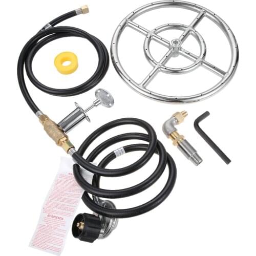 Propane Burner Kit Control Sytem Regulator Brass Control Valve for Outdoor Fire Pit Fireplace with 12" Double Ring Burner Set