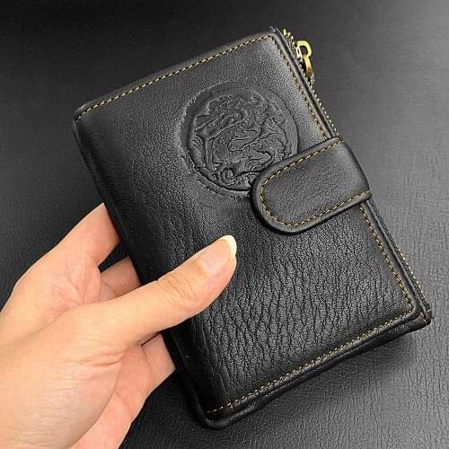 Mens/Women Coin Purse Wallet Top Real Leather Bifold Draogn Vintage