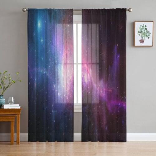 Beautiful Starry Nebula Colorful Window Curtains Bedroom Modern Drape Sheer Tulle Valances Living Room Kitchen Voile Curtain