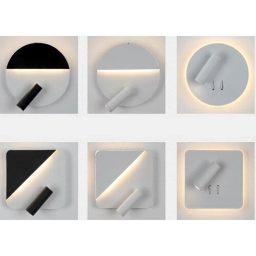 Creative led square round wall lamp double control living room decoration reading bedroom light rotatable bedside art wall light