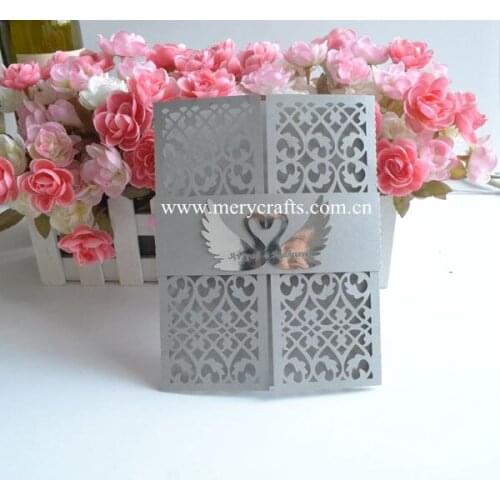 Laser cut wedding invitation card with swan and sleeve from China supplier