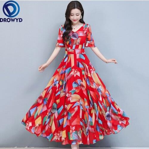 Summer Long Dress Women Flower Print Black Casual Dresses New 2021 Vacation Sundress Female Maxi Beach Boho Party Dress Vestidos