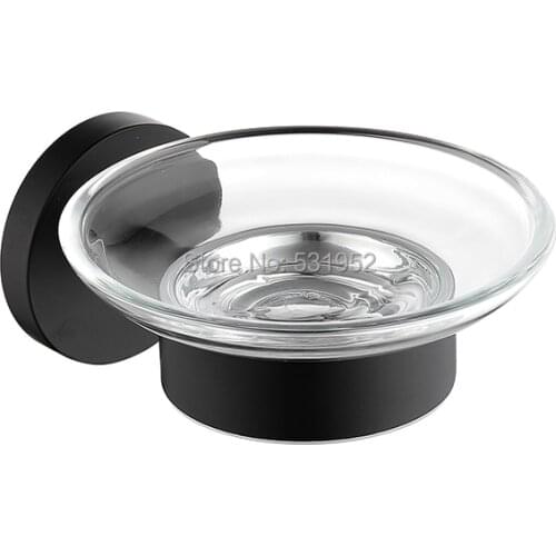 Matte Black Soap Dish Holder With Frosted Glass Dish Wall Mounted SUS304 Stainless Steel Soap Holder Soap Box Round