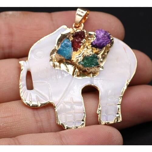 Cute Elephant Natural Stone Pendants Gold-plated Druzy Shell for Jewelry Making Women Earring Necklace Gifts