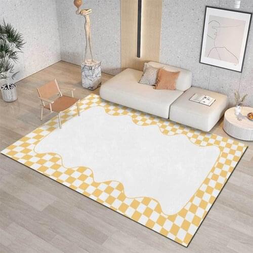 Fashion Simple Wind Living Room Carpet Rectangle Grid Bedroom Bedside Carpet Black Red Blue Yellow Green Mat Home Decoration