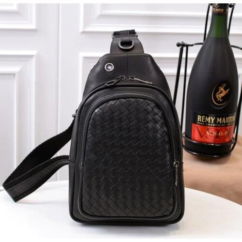 New Men Woven Chest Bag Cowhide Genuine Leather High Quality Luxury Crossbody Bag Large Capacity Casual Shoulder Messenger Bags