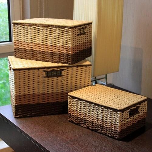 Desktop garden storage box with lid box sundries storage box paper rattan snacks toys clothing finishing basket