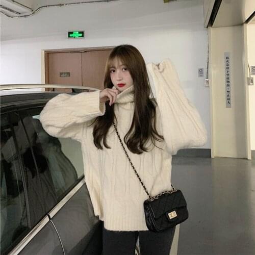 Turtleneck Solid Pullovers Womens Sweater Head Love Embroidery New Long-Sleeve Sweet Sweaters Korean Casual vintage Sweater