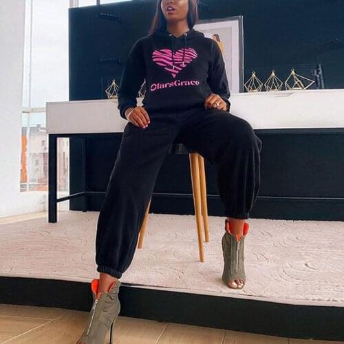 Solid Printing Casual Womens Tracksuit Suit Drawstring Long Sleeve Top Elastic Wasit Long Pant Two Piece Set 2021 Autumn Sets