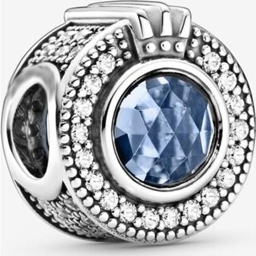 100% Authentic 925 Sterling Silver Shining blue crown full of zircon letter O charm Fit Original Bracelet Necklace DIY Jewelry