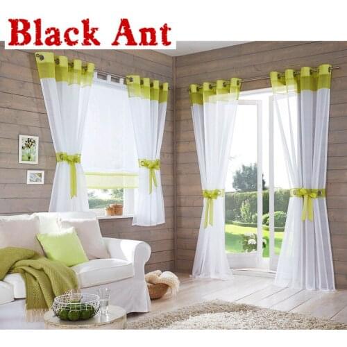 Sheer Curtain Solid Color Stitching Double Hole Window Screen for Living Room Kitchen Valance Tulle Drape Grommet X157#40
