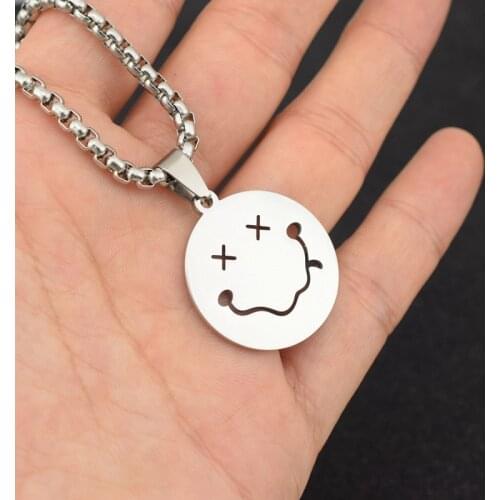 Smiley Face Necklace for Men Women Long Stainless Steel Hip Hop Personality Naughty Goth Punk Rock Emo Kpop Chain Necklace Gift