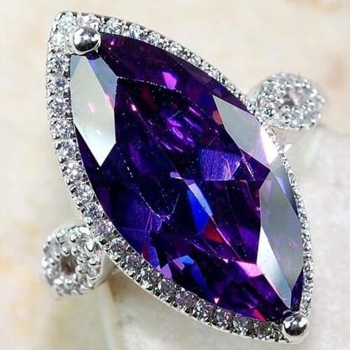 JK Luxury Single Stone Ring Charm Mysterious Bright Purple Marquise AAA Stone Women Cocktail Party Rings Fashion Engagement