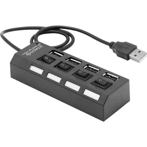 USB Hub 2.0 High Speed Multi USB Splitter LED 4 Port Expander Multiple Use Power Adapter USB2.0 Hub with Switch For PC Laptop