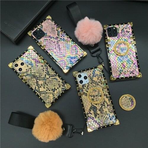 Vintage Snake Skin Case For iPhone 12 11 Pro Max 7 Plus 6 6S Luxury Brand Square Phone Cover For iPhone XS Max 8 Plus X XR Capa