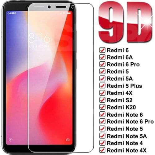 9D Protective Glass For Xiaomi Redmi 6 Pro 6A 5 Plus 5A 4X S2 K20 Glass Screen Protector Redmi Note 6 5 5A 4X Pro Tempered Glass