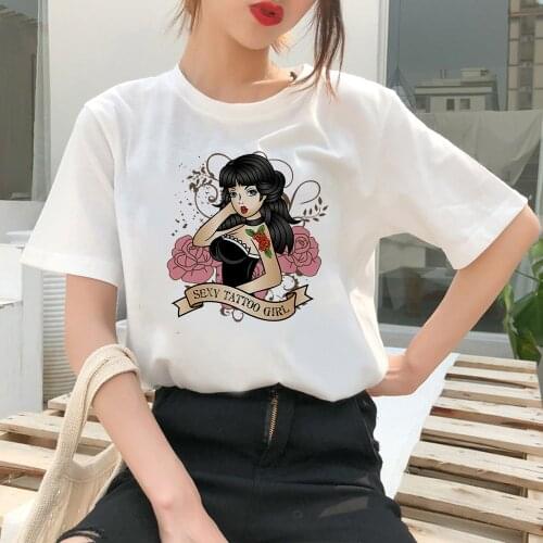 SEXY TATTOO GIRL Printed Women T-shirt Top Clothes Creative Short Sleeve The World Has Bigger Problems For Creative Shirt Femme