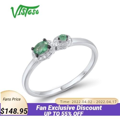 VISTOSO Genuine 14K 585 White Gold Rings For Women Sparkling Emerald Diamond Rings Simple Style Delicate Trendy Fine Jewelry