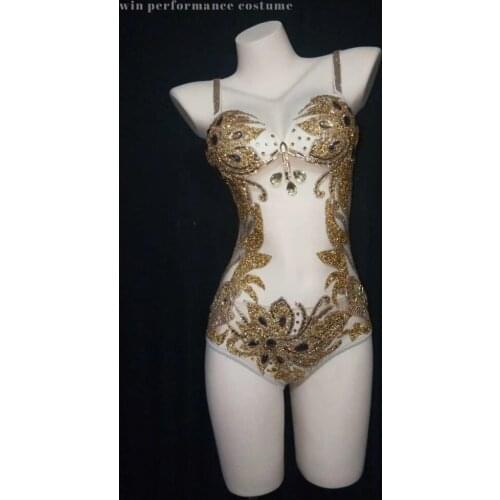 Sparkly Silver Rhinestone See Through Bodysuit Women Feather Leotard Outfit Female Bar Dance Stage Party Dance Stage Costume