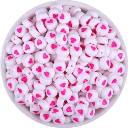 100Pcs 4x7mm Cherry Heart-shaped Acrylic Flat Round English Letters Letter Beads For Jewelry Making DIY Bracelet Necklace