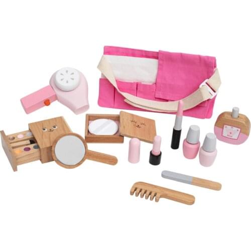 12Pcs Wooden Beauty Salon Pretend Makeup Haircut Toy Role Play Cosmetics Toy Simulation Pretend Beauty Accessories For Kids Gift