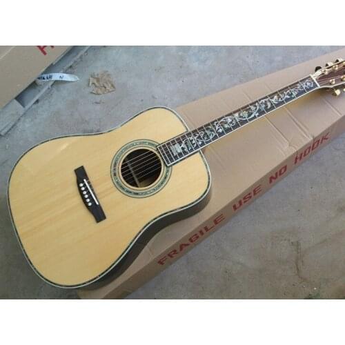 2018 new Factory + round body acoustic guitar AAA solid spruce top acoustic electric guitar deluxe tree of life inlays acoustic