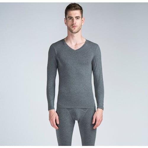 2020 New arrive Winter Men 2Pcs/ set Cotton Thermal Underwear Set Warm Solid color V-neck Long Johns Tops Thermal Underwear Set