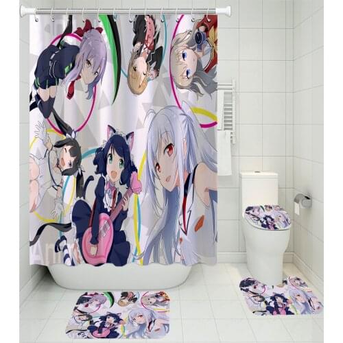3/4 Pieces Sonic Shower Curtains Sets Carpet Toilet Mat Bathroom Shower Curtain 3D Printing Bathroom Non-slip Waterproof Set
