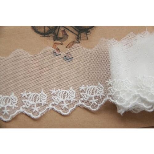 4Yards 5cm White Flowers Wave Embroidery Lace Embroidered mesh Cloth Lace Trim Ribbon SC016
