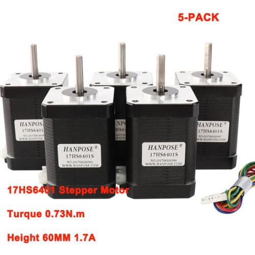 5-Pack 4-lead Nema17 Stepper Motor for 3D printer 42 motor Nema 17 motor 42BYGH 60mm 1.7A (17HS6401) motor for CNC XYZ