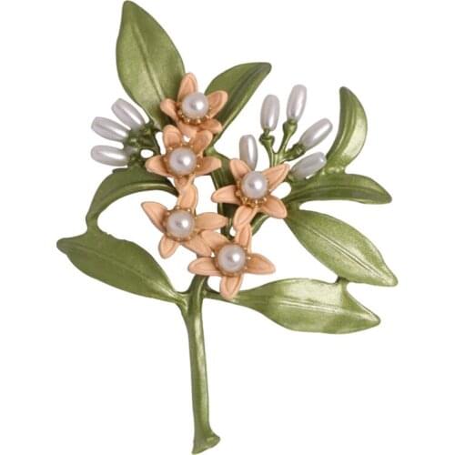 New Vintage Green Color Plant Pearl Brooch Tree Flower Enamel Pins Scarf Buckle Badge Brooches for Women Jewelry Accessories