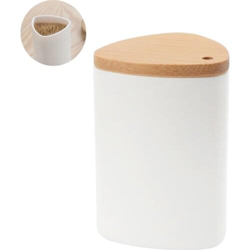 Toothpick Holder Organizer Box Storage Desktop Plastic Simple Stand Container Dispenser Toothpicks Jar with Bamboo Lid