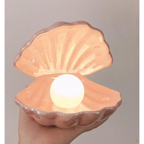 Fantasy Ceramic Shell Pearl Lamp Bedroom Decor Night Light Novelty Lighting Fairy Shell for Girl Home Decoration Bedside Lamp