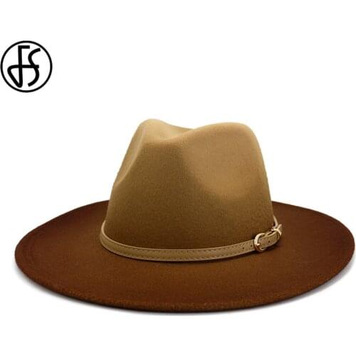 FS Fedora Hat For Women Men Fashion Wide Brim Church Hats Sombrero Mujer Gentleman Derby Panama Party Vintage Gradient Jazz Caps