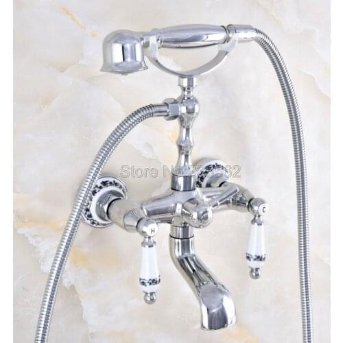 Chrome Brass Bathroom Tub Faucet W/Hand Shower Sprayer Clawfoot Mixer Tap Wall Mounted Ltf869