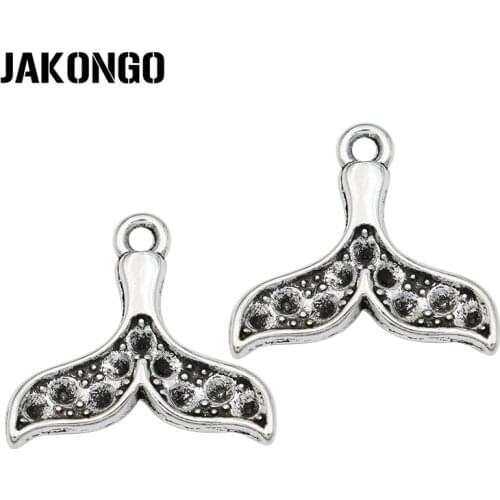 JAKONGO 10pcs Antique Silver Plated Mermaid Tail Charms Pendants for Jewelry Making Necklace DIY Accessories 20x19mm