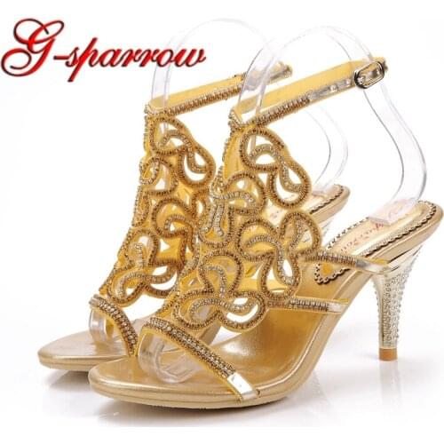 Hot Sale Women Latin Dance Shoes Gold Glitter Rhinestone Wedding Party Heels Lady Spring Summer Sandals Performance Shoes