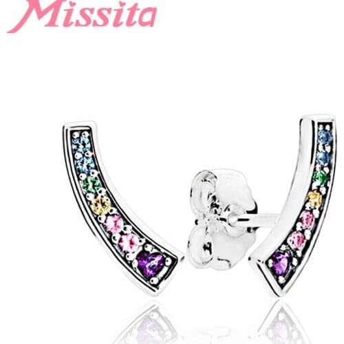 MISSITA New Fashion Zircon Heart Rainbow Earrings For Women Silver Color Jewelry Brand Girlfriend Party Gift Hot Sale
