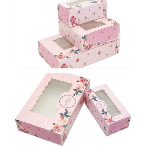 10pcs Multi Purpose Cookies Packing Box Cake Decorating Candy Windowed Cupcake Pin Rose Boxes Cakes Tray Kitchen Accessories