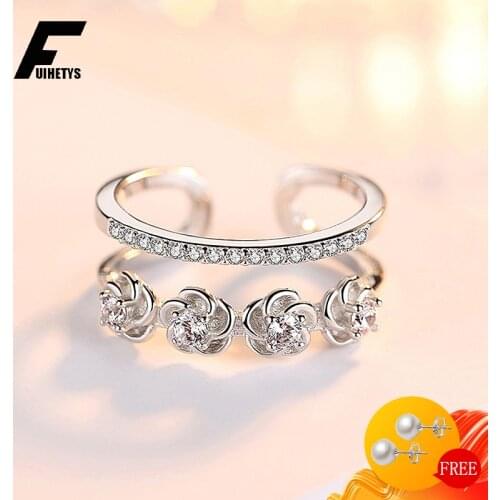 Bali Jelry Fashion Silver 925 Women Ring Flower Shape AAA Zircon Gemstone Jewelry Open Rings Ornaments for Wedding Promise Party