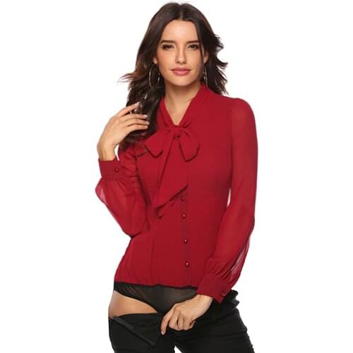 UsualYeah Women Fashion Chiffon Office OL Body Shirts blusa feminina Long Sleeve Bodysuit S-XXL Red White Black
